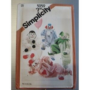 Vintage Simplicity Sewing Pattern 5259 20" Decorative Clown Dolls 4 Styles UNCUT